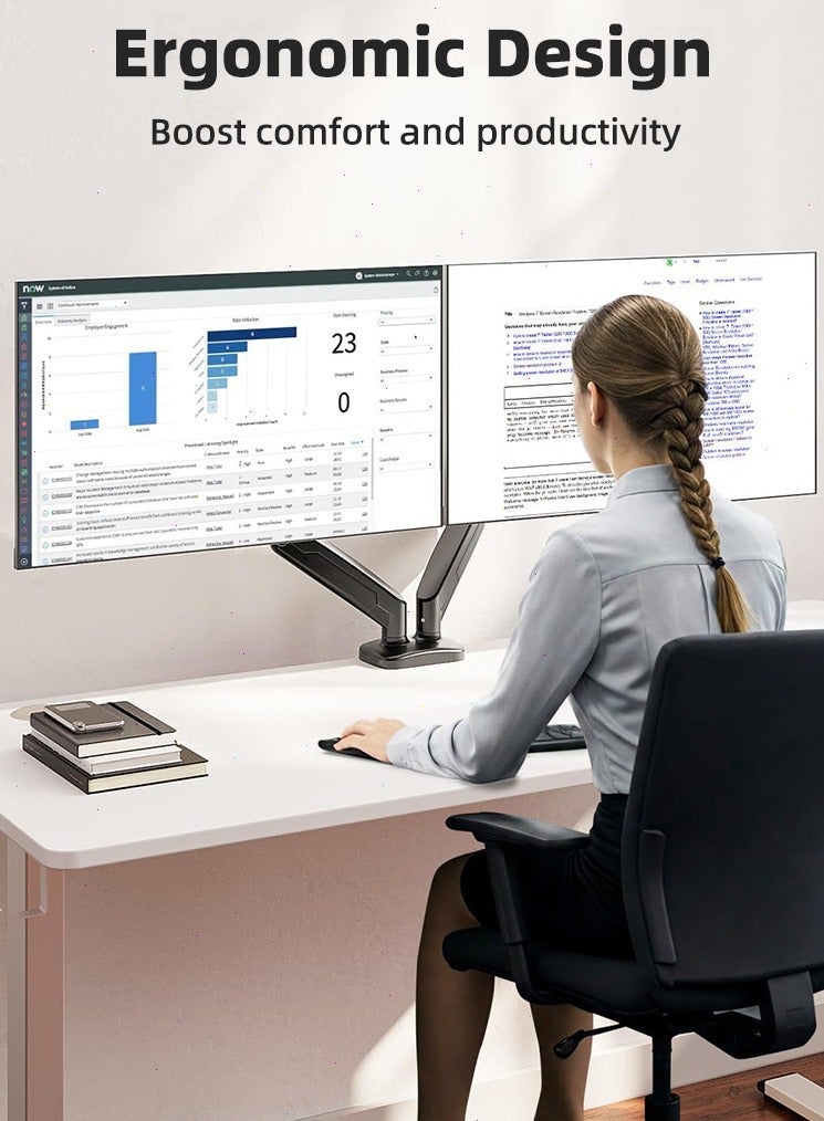 جميسون حامل مكتبي لشاشتين، ذراع زنبركي غازي لشاشات من 17 إلى 32 بوصة، حركة دوران وإمالة كاملة، سعة تحميل من 2 إلى 9 كجم لكل شاشة، ذراع شاشة كمبيوتر موفر للمساحة، متوافق مع معيار VESA 75/100 - Image 4